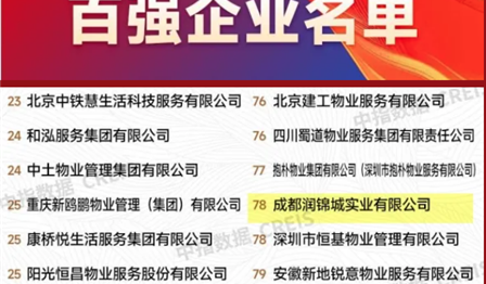 潤錦城(chéng)公司榮列2024中國(guó)物(wù)業(yè)服務百強企業(yè)榜單